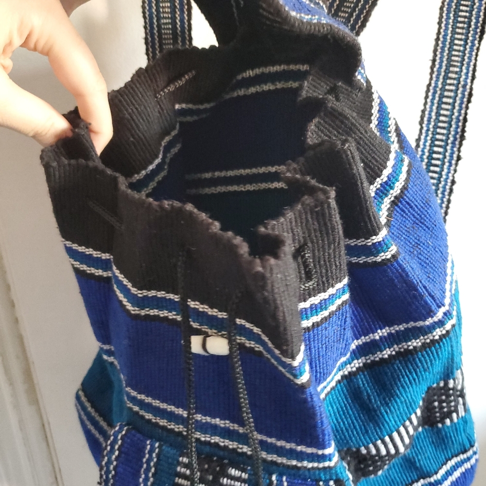 Lillo Woven Drawstring Backpack Artisan Blue Baja… - image 6